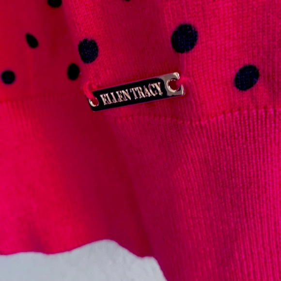 ELLEN TRACY RED/BLACK POLKA DOTS SWEATER/CARDIGANS - Picture 2 of 7